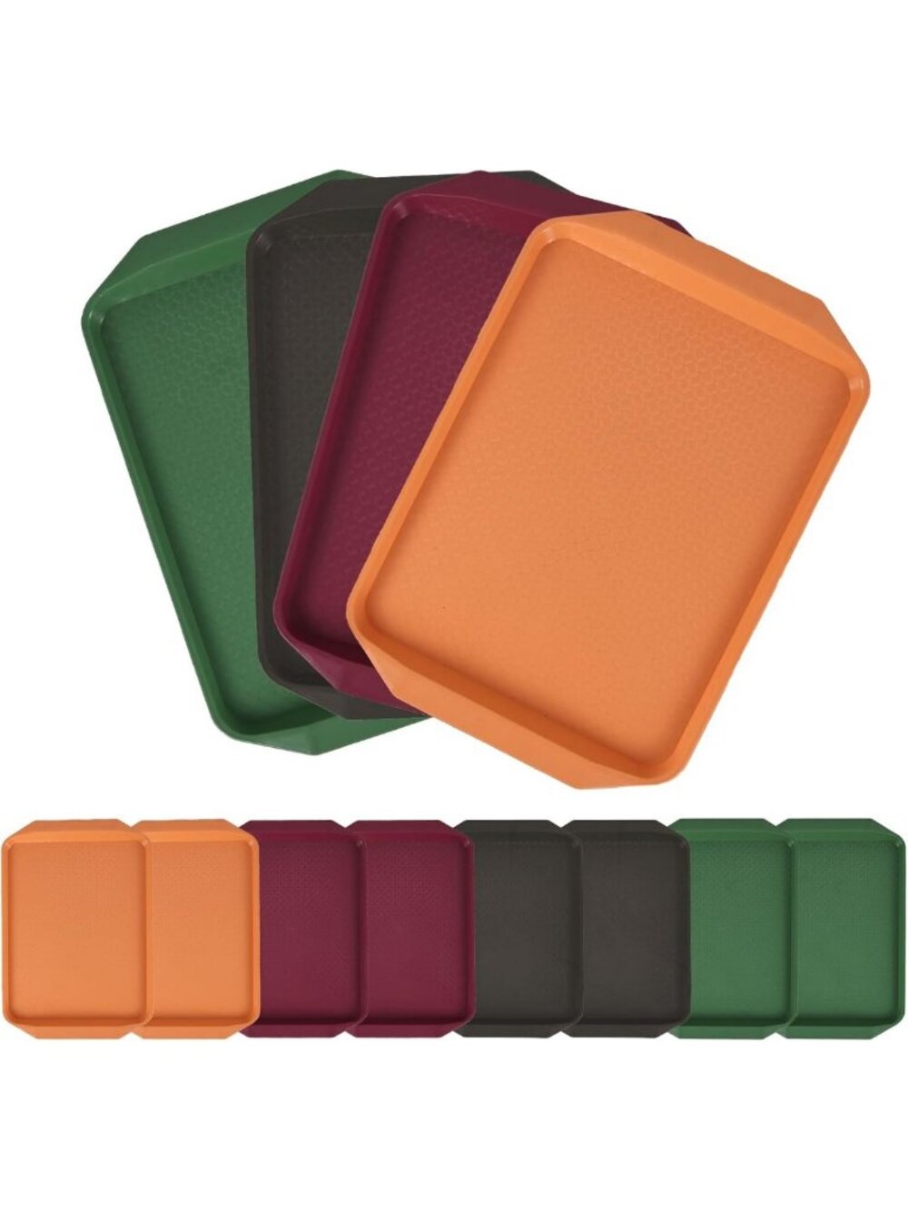 Vibrant Rectangular Serving Tray Set with Handles - 12 Colorful Plastic Trays